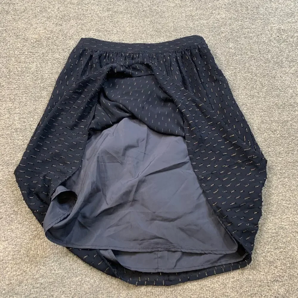 J Crew Skirt Womens 0 Blue Gold Thread Lined Zip Back Metallic Fibers Back Zip